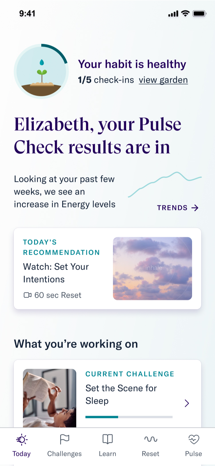 Wellness app today page by Lisa Chin