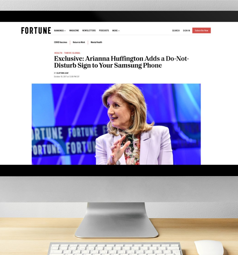 Arianna Huffington explaining the Samsung Thrive App in Fortune Magazine